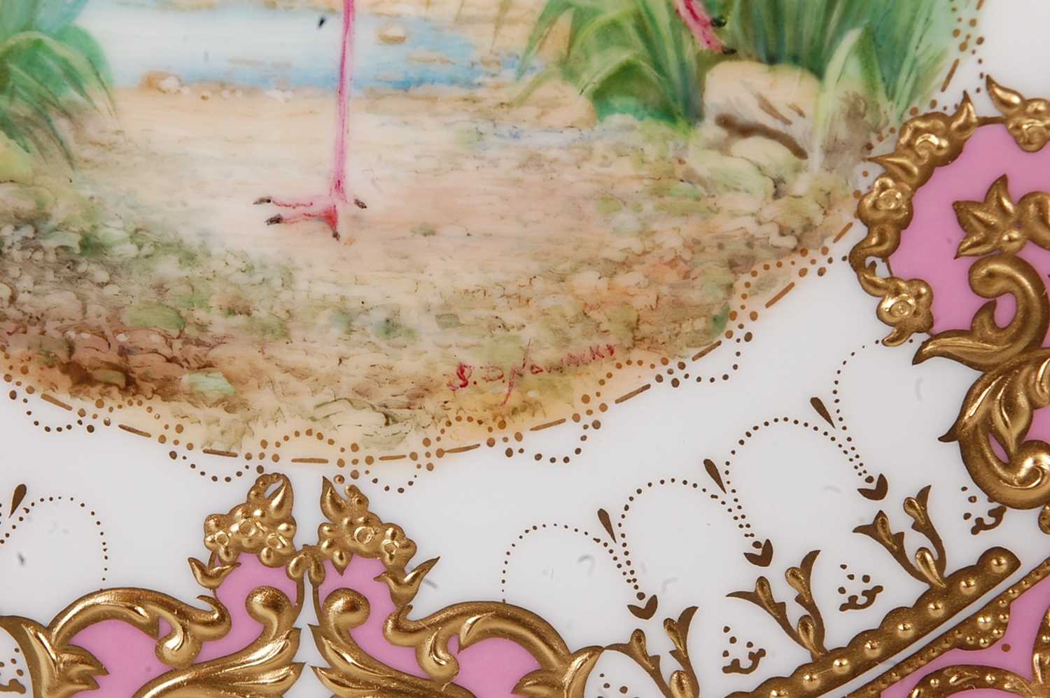 A Lynton Porcelain Company cabinet plate, the central ground decorated with a pink flamingo by - Image 4 of 7