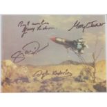 Thunderbirds, a coloured print showing Thunderbird 1, signed in black ink by creator Gerry Anderson,