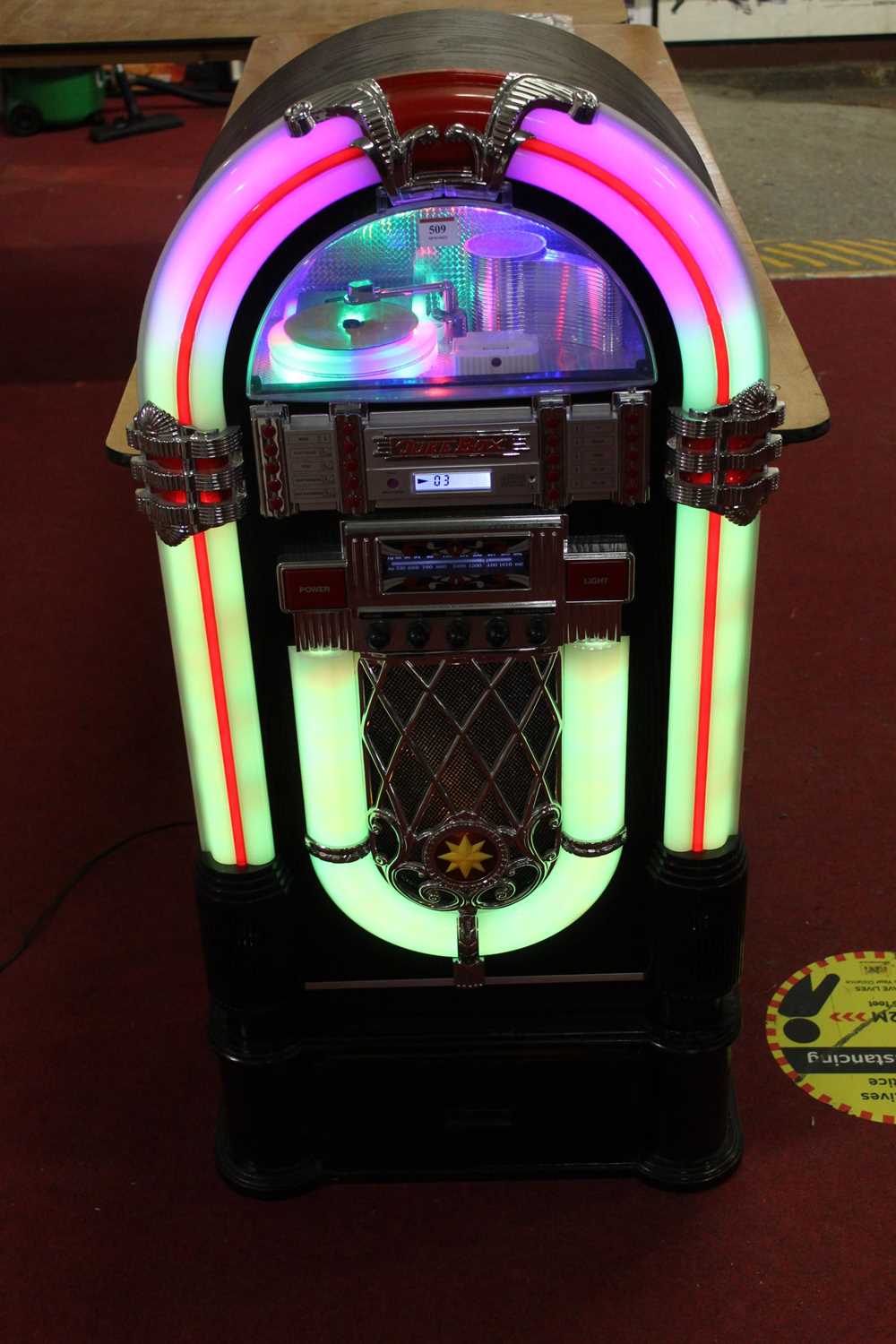 A Steepletone CD Rock i-1CD retro style illuminating floor standing jukebox CD player on stand, with - Image 5 of 7