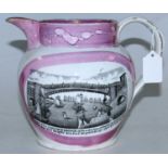 A 19th century Sunderland lustre jug, transfer decorated with a view of Cast Iron Bridge,
