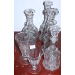 A collection of glassware to include Regency style decanter with mushroom stopper, large glass