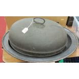 A Victorian meat cloche of typical domed form with beaded rim on associated plated meat tray,