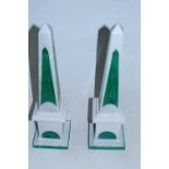 A pair of Indian marble and malachite obelisks, height 42cm