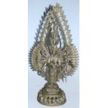 An Indian brass model of a Hindu deity in standing pose with eight arms, height 51cm