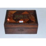 A Victorian rosewood, specimen wood, and cut brass inlaid box (unfitted), width 28cm