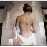 Contemporary school - Female semi-nude, overpainted process oil, 120 x 90cm (unframed)