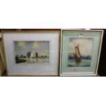 H. Harvey - Norfolk Broads scene, watercolour, signed lower left, 19 x 27cm; and one other English