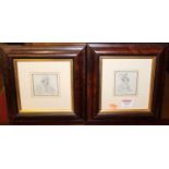 19th century school - Pair; Miniature pencil portraits, 7 x 6cm, each in modern glazed frames