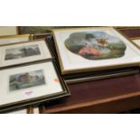 Assorted pictures and prints, to include after Bartolozzi colour mezzotint, topographical engravings