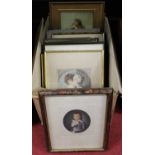 A box of assorted prints, being engravings and mezzotints, to include after Bartolozzi, fashion