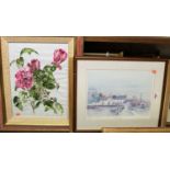 Steven Gappy - Roses, watercolour; together with two prints of Pin Mill (3)