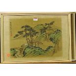 A pair of Japanese landscape watercolours on silk, each signed and with studio seals, 30 x