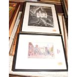 Assorted pictures and prints, to include Dennis Cheason - The watermill at Lode woodblock; boating