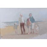 David Giffard (b.1932) - Family walking along the beach, oil on canvas, monogrammed lower left, 51 x