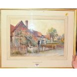 J. Aitken - Cottages at Cropthorne on Avon, watercolour, signed lower right, 33 x 48cm