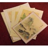 Five various Oriental watercolours on silk, the largest 20 x 15cm, all unframed