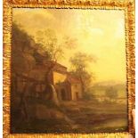 Late 18th century continental school - Watermill within a landscape, oil on canvas (re-lined), 64