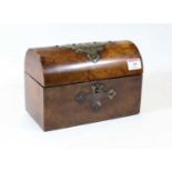 A Victorian walnut and brass bound dome-topped jewellery casket, having silk lined interior, w.22cm,