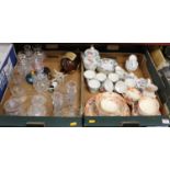 Two boxes of miscellaneous items, to include Isle of Wight style iridescent glass atomiser,