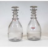 A pair of Regency style triple ring-neck decanters, each with mushroom stopper, h.26cmCondition
