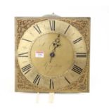 A 19th century long case clock movement, having an 11" square brass dial, the centre signed S Coxall