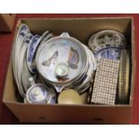 A box of miscellaneous items, to include Carlton Armand lustre ware bowl decorated with
