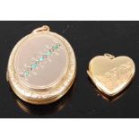 A circa 1900 yellow metal, seed pearl and turquoise set picture locket, unmarked, 13.2g, 36mm;