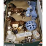 A box of miscellaneous items, to include a pair of Beswick cantering Shire horses, model No.975,