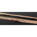 A 9ct gold flat curblink necklace, 50cm; together with another 47cm example; gross weight 27g (2)