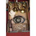 A box of miscellaneous items to include a Parian style bust of Beethoven, various lace bobbins,