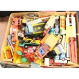 A box of assorted loose and playworn mainly diecast toy vehicles, to include Triang tractor,