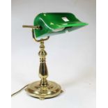 A modern lacquered brass desk lamp, having an adjustable green glass shade, h.37cm