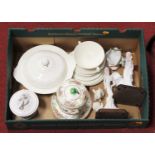 A box of miscellaneous items, to include modern Wedgwood cream dinner wares, Wedgwood tureen and