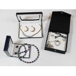 A collection of modern costume jewellery, to include gold plated paste set stud earrings with