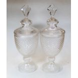 A pair of large clear cut glass jars and covers, h.58cmCondition report: Condition is good.