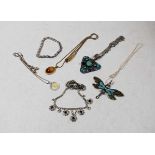 A collection of modern mainly costume jewellery, to include enamelled butterfly pendant, turquoise
