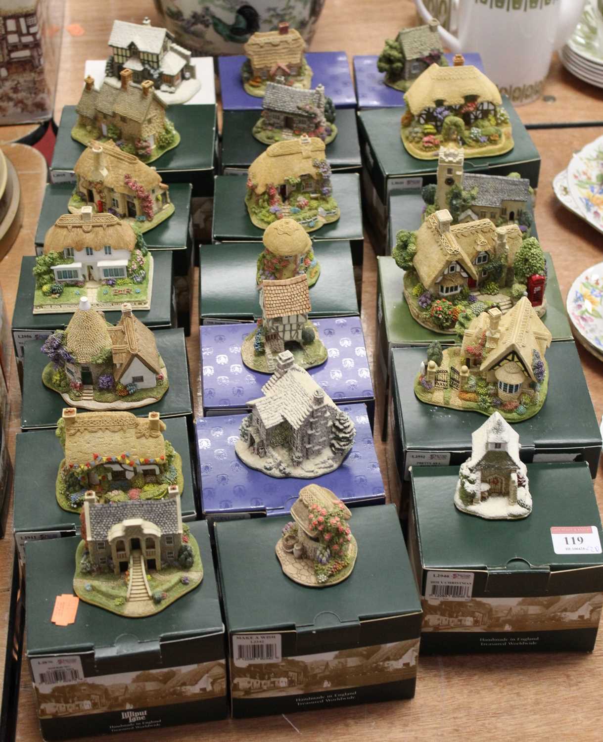 A collection of 20 boxed Lilliput Lane cottage ornaments, to include Sherburn Alms Houses,