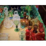 Two boxes containing a collection of 19th century and later coloured glassware to include a