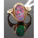 A lady's yellow metal and *DOUBLET* opal set dress ring, stamped 9ct, 2.6g, size LCondition
