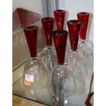 A set of 6 ruby tinted stem glasses