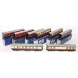 8 assorted Hornby Dublo tinplate coaches (All E-NM) to include D11 maroon and cream Br/3rd and a