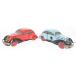 Marx Toys Tinplate and Clockwork Race Car Group, from the speedway gift set, one blue the other