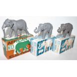 Britains 3 boxed plastic Elephants, one African Elephant 1310 and two "zoo animals" series Indian