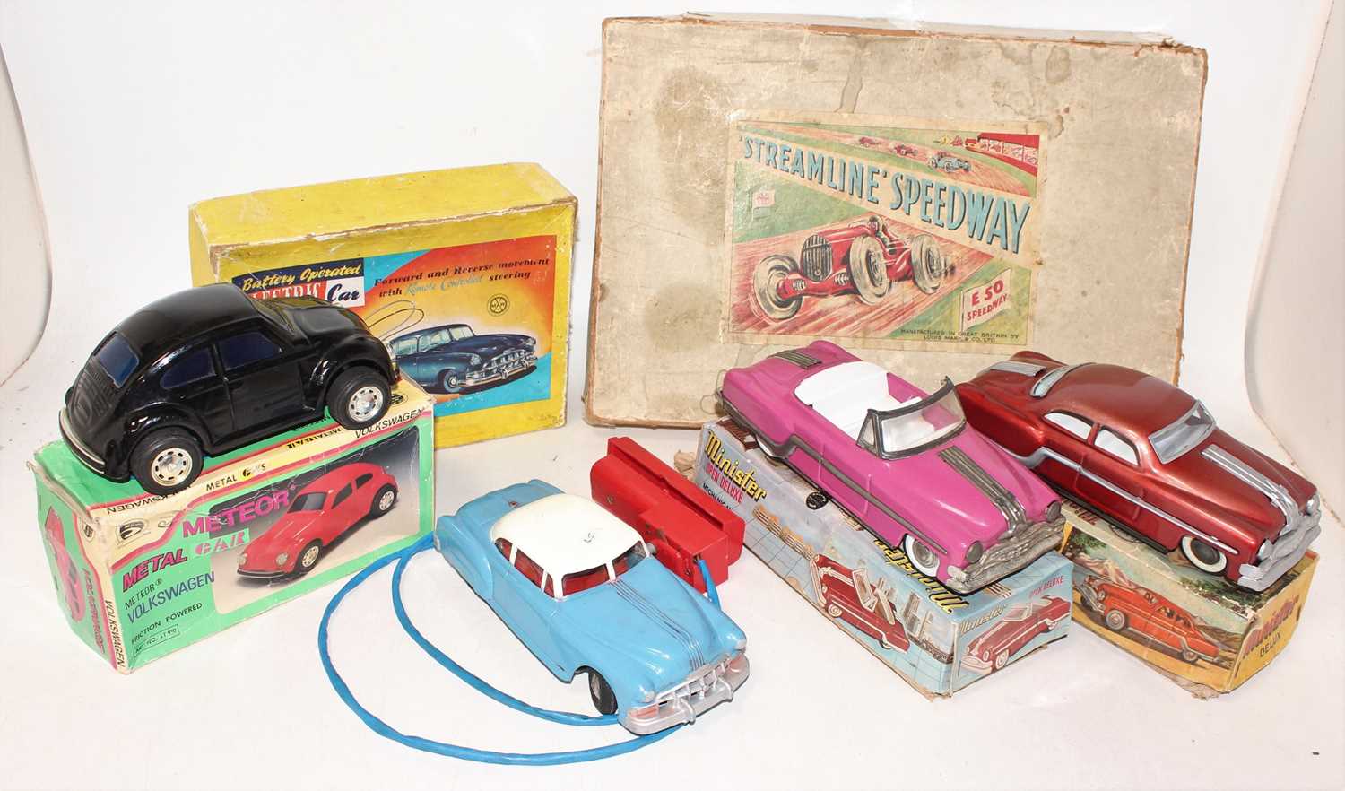 Two boxes containing a large quantity of various tinplate and plastic vehicles, children's toys, - Image 3 of 9