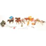 A small group of Britains lead farm horse and carts and farm figures all in play worn condition to