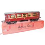 1930-41 Hornby No.2 LMS 402 Saloon Coach, roof repainted to a high standard, noticeable touching