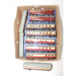 Ten Hornby Dublo tinplate coaches, one each D13 BR/3rd and 1st/3rd (M-BVG), 2x D11 1st/3rd and 1x