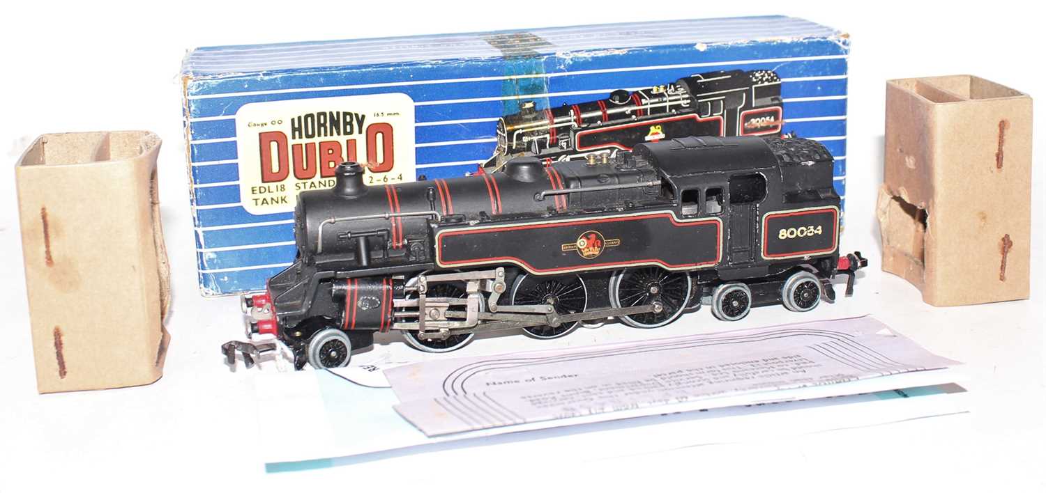 Hornby Dublo EDL18 2-6-4 standard 4 tank locomotive, BR 80054 (VG), repair box, picture style No.