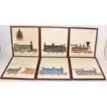 6 framed and glazed railway prints, all depicting various locomotives, to include GNR No.1,