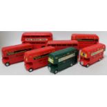 A collection of seven various plastic friction drive and battery operated public transport buses